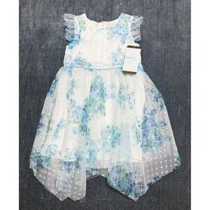 NWT Rare Editions Occasion Dress Toddler Girls 3T Blue Floral Boho Embroidered